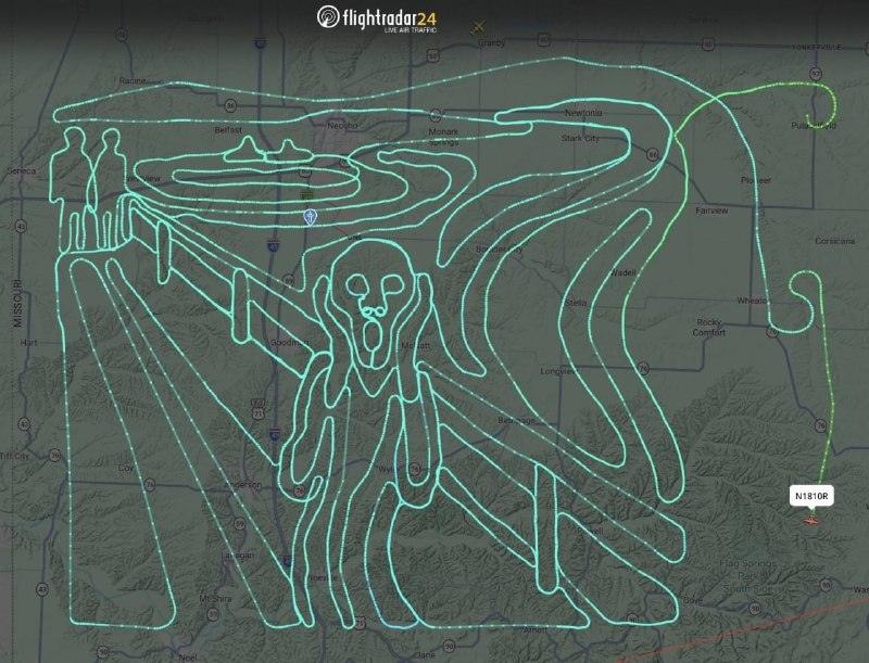 Пилот нарисовал крик Мунка в небе: масштабный полёт 🎨✈️ — крик мунка самолет трек
