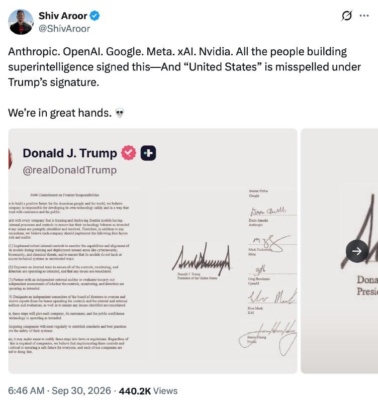 Трамп и соглашение о безопасном ИИ: Белый дом удивил опечаткой 🤖⚡ — соглашение о безопасном ии белый дом