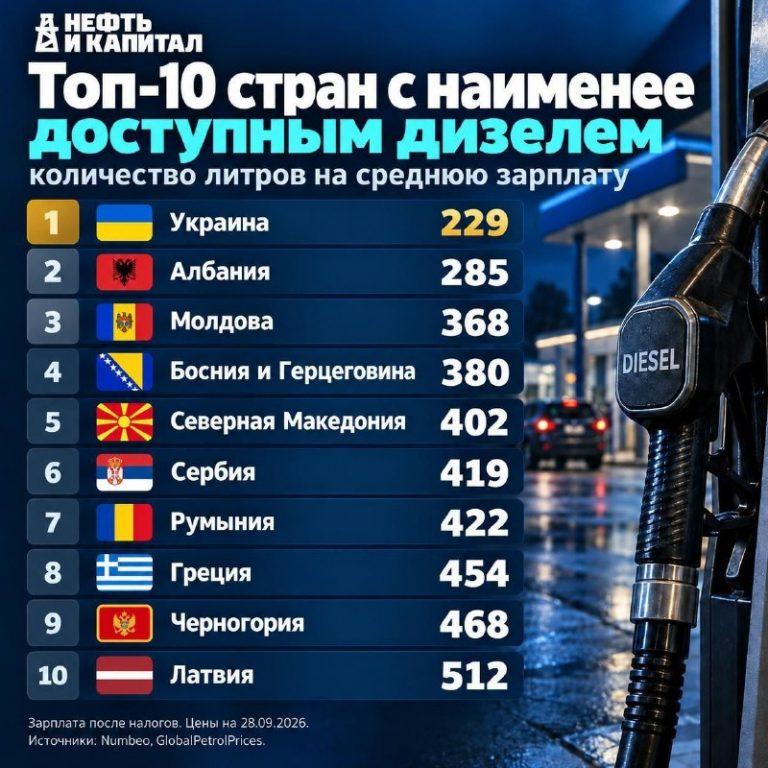 Дорогой дизель: рейтинг стран по топливу ⛽📉 — рейтинг стран по доступности дизельного топлива