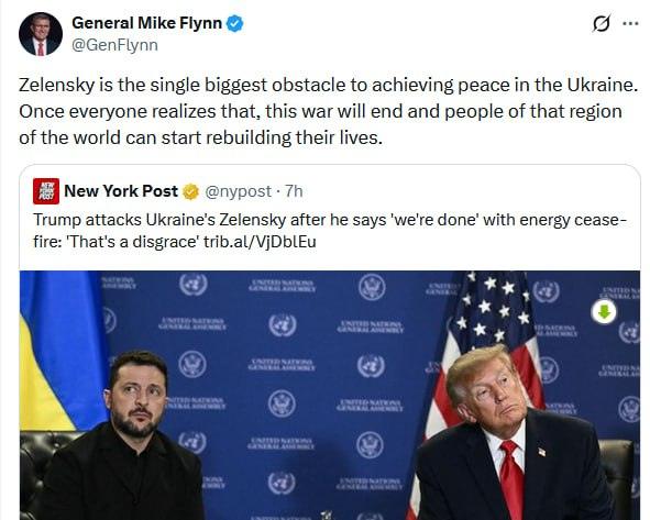Майкл Флинн назвал Зеленского главным барьером для мира 🇺🇸⚡ — майкл флинн о зеленском